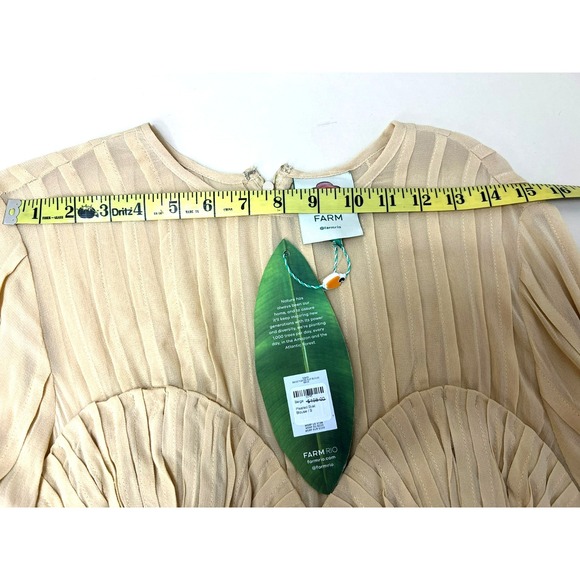 Farm Rio NWT Pleated Bust Peplum Blouse Beige Viscose Back Zip Long Sleeves S - Picture 9 of 13